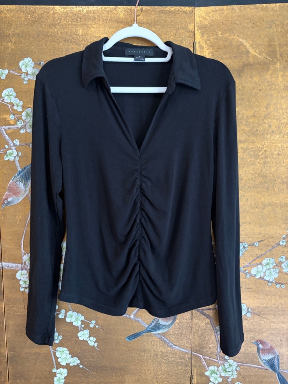 Sanctuary Women's One Night Out Ruched black Long Sleeved Top. Classic, comfy